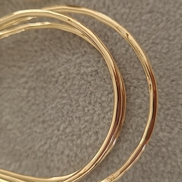 House of Harlow 1960 Triple Hoop 14k Gold Plated Earrings. - Picture 2 of 3